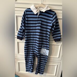 Kitestrings Navy and Sky Blue Whale Appliqué with button eye Striped Kids 24mo